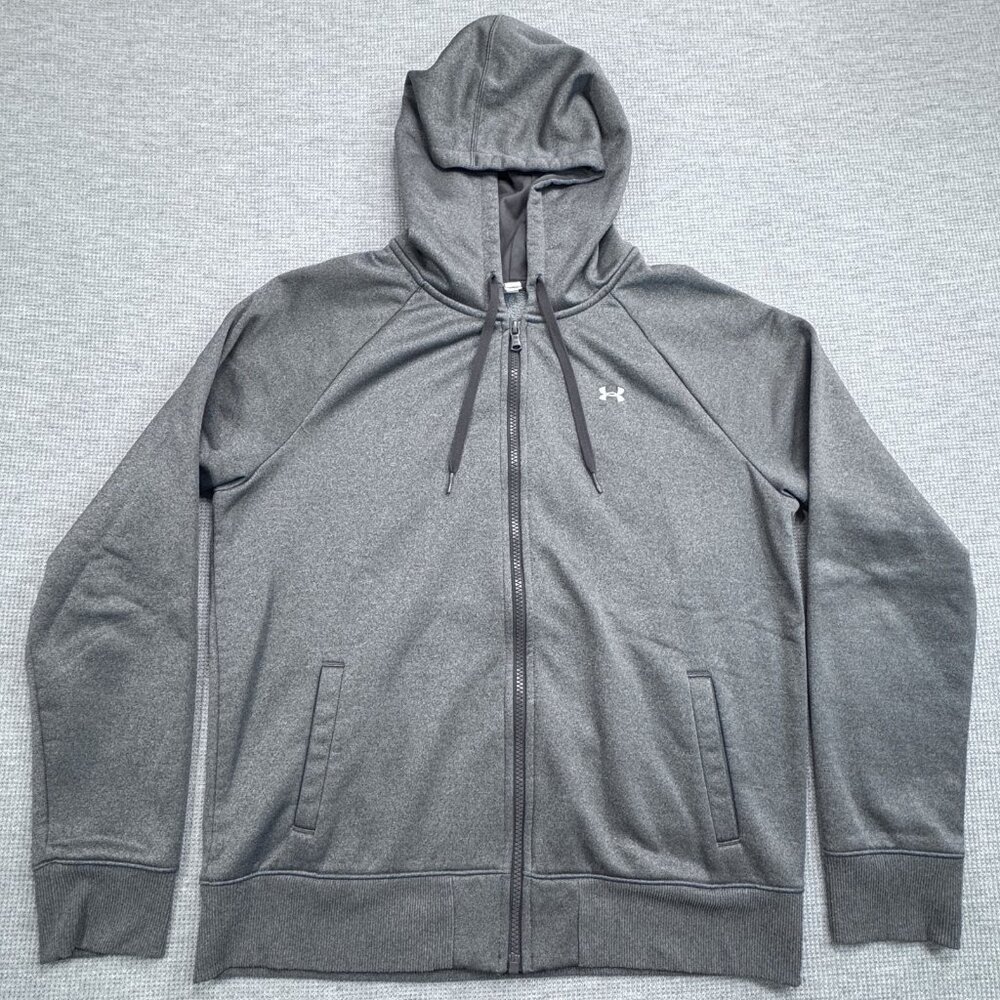 Under Armour Storm Mens Sz L Gray Full Zip Fleece Hoodie Semi Fitted Long Sleeve